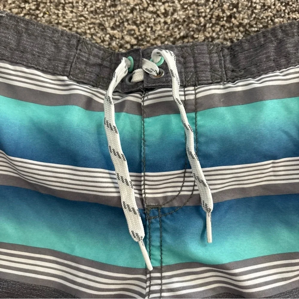 Carter's Baby Boy Teal Gray Striped Swim Shorts Trunks 18 months